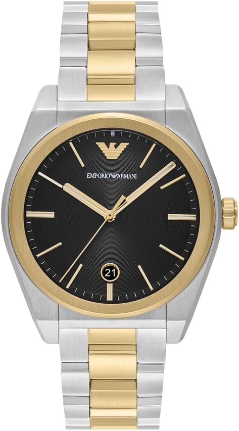 Emporio Armani Herrenuhr 3-Zeiger-Werk Edelstahl zweifarbig
