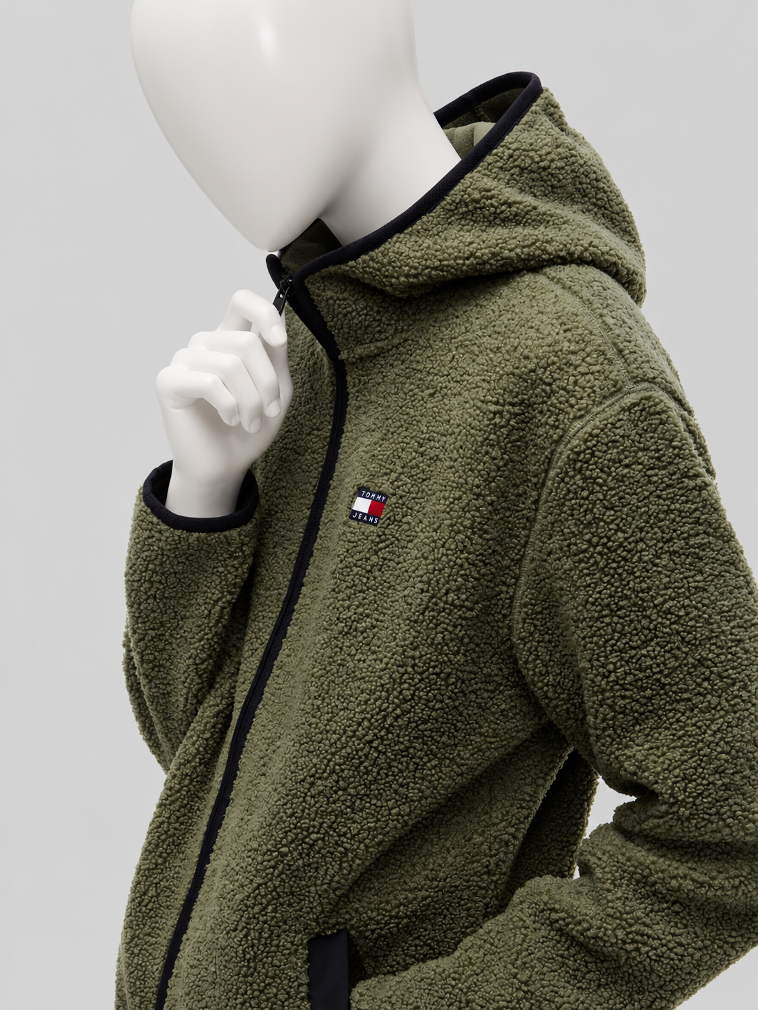 Tommy Jeans Regular Fit Teddy- / Webpelzjacke mit Kapuzenkragen in oliv