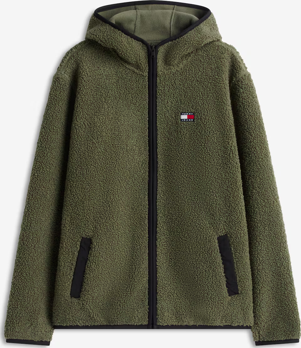 Tommy Jeans Regular Fit Teddy- / Webpelzjacke mit Kapuzenkragen in oliv
