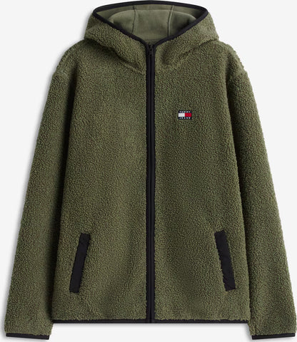 Tommy Jeans Regular Fit Teddy- / Webpelzjacke mit Kapuzenkragen in oliv